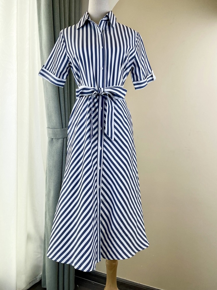 Đầm sơ mi sọc xanh đuôi cá thắt nơ eo form xinh Shopee Việt Nam #14 Đầm sơ mi sọc xanh đuôi cá thắt nơ eo form xinh Shopee Việt Nam